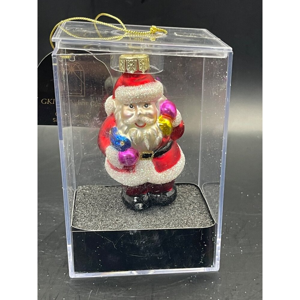 NIB Vtg. GKI Bethlehem Glass Collectible Glass Christmas Ornaments Santa 3.25”